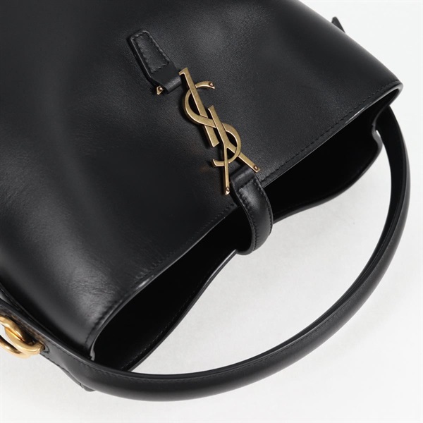 SAINT LAURENT le 37  スモール ハンドバッグ ブラック ゴールド シャイニーレザーの画像4