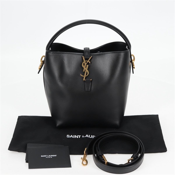 SAINT LAURENT le 37  スモール ハンドバッグ ブラック ゴールド シャイニーレザーの画像6