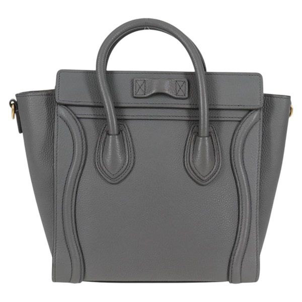CELINE ラゲージ ナノショッパー ハンドバッグ グレー マットゴールド レザーの画像1