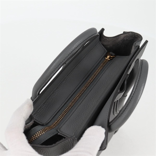 CELINE ラゲージ ナノショッパー ハンドバッグ グレー マットゴールド レザーの画像4