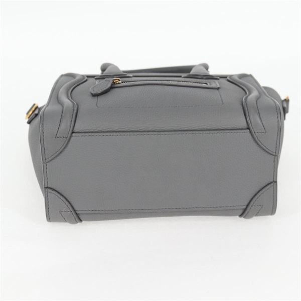 CELINE ラゲージ ナノショッパー ハンドバッグ グレー マットゴールド レザーの画像5