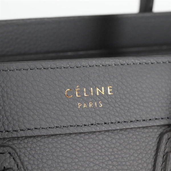 CELINE ラゲージ ナノショッパー ハンドバッグ グレー マットゴールド レザーの画像8
