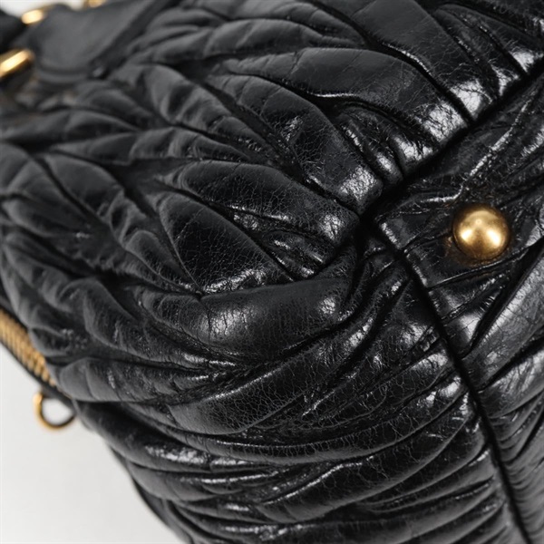 MIU MIU マテラッセ ハンドバッグ ブラック ゴールド レザーの画像5