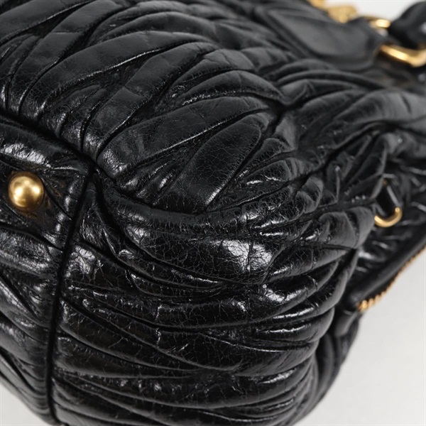 MIU MIU マテラッセ ハンドバッグ ブラック ゴールド レザーの画像6