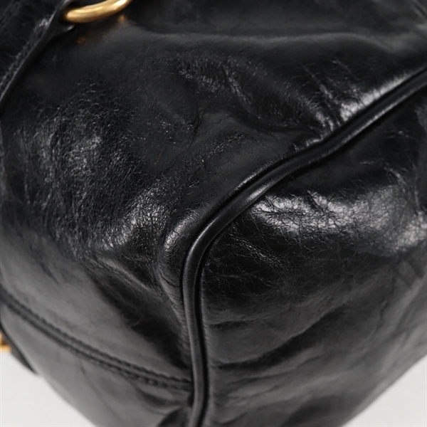 MIU MIU サイドリボン ハンドバッグ ブラック ゴールド レザーの画像6