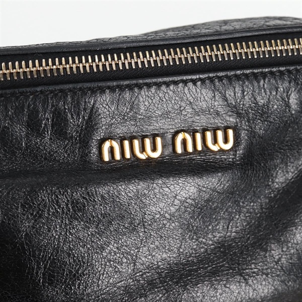 MIU MIU サイドリボン ハンドバッグ ブラック ゴールド レザーの画像7