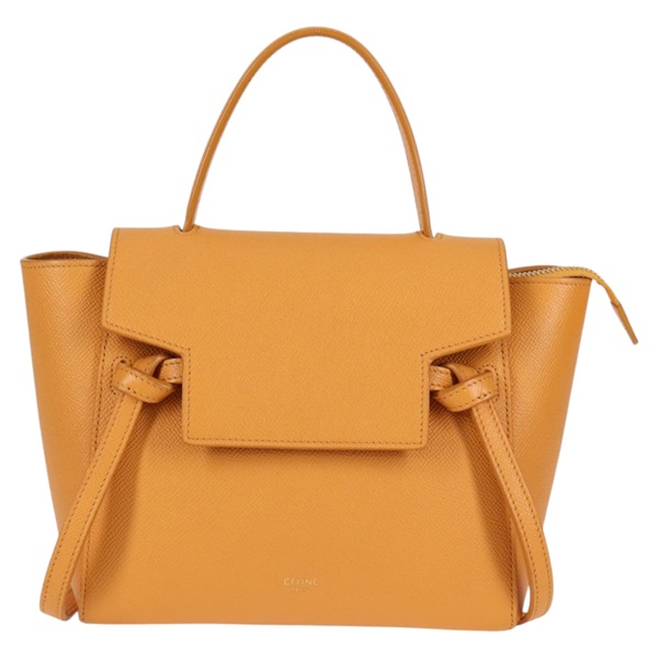 CELINE ベルトバッグ ナノ ハンドバッグ イエロー ゴールド グレインドカーフの画像1