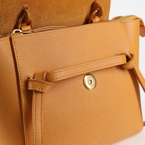 CELINE ベルトバッグ ナノ ハンドバッグ イエロー ゴールド グレインドカーフの画像14
