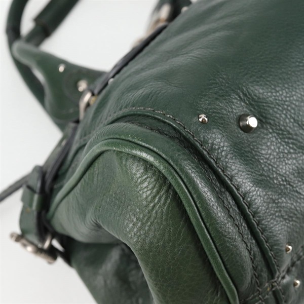 Chloe パディントン ミディアム ハンドバッグ グリーン シルバー レザーの画像11