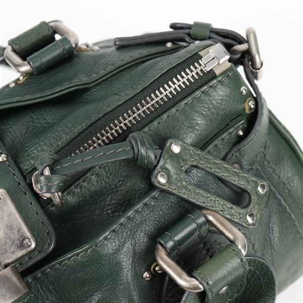 Chloe パディントン ミディアム ハンドバッグ グリーン シルバー レザーの画像15