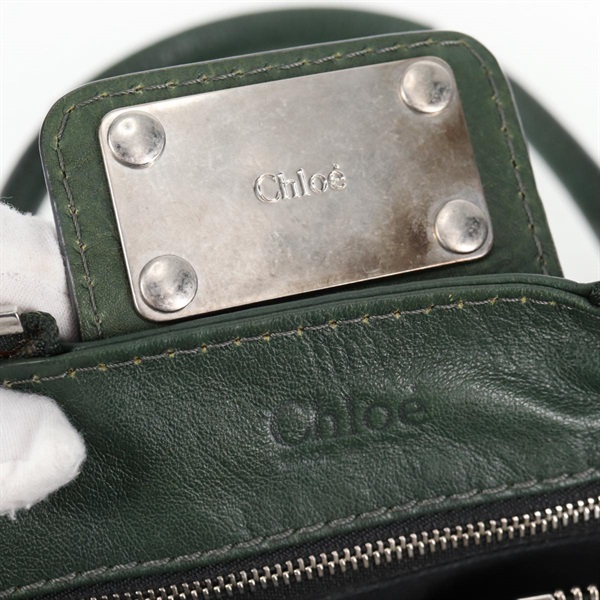 Chloe パディントン ミディアム ハンドバッグ グリーン シルバー レザーの画像16