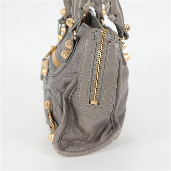BALENCIAGA シティ ミニ ハンドバッグ グレー ゴールド ラムスキンの画像4