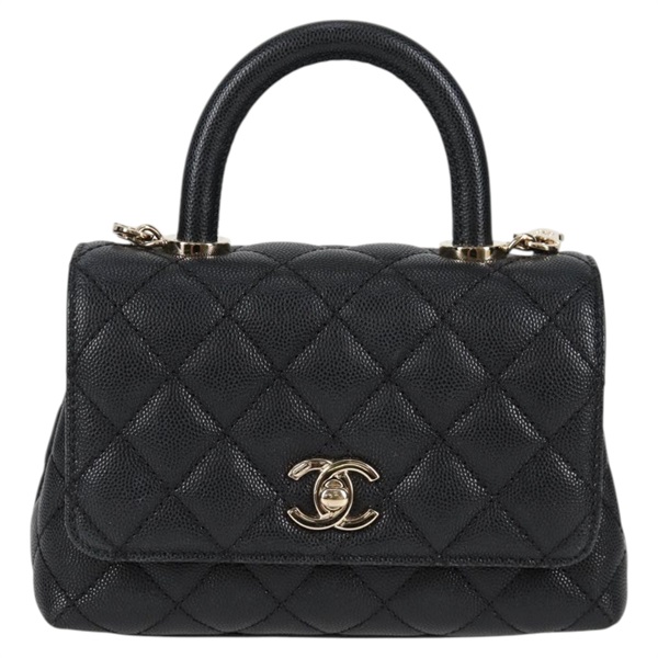 CHANEL マトラッセ ココハンドル XXS 2021年 ハンドバッグ ブラック ゴールド キャビアスキンの画像1