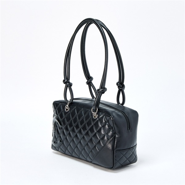 CHANEL カンボン ボストン 2006年 ショルダーバッグ ブラック シルバー ラムスキンの画像1