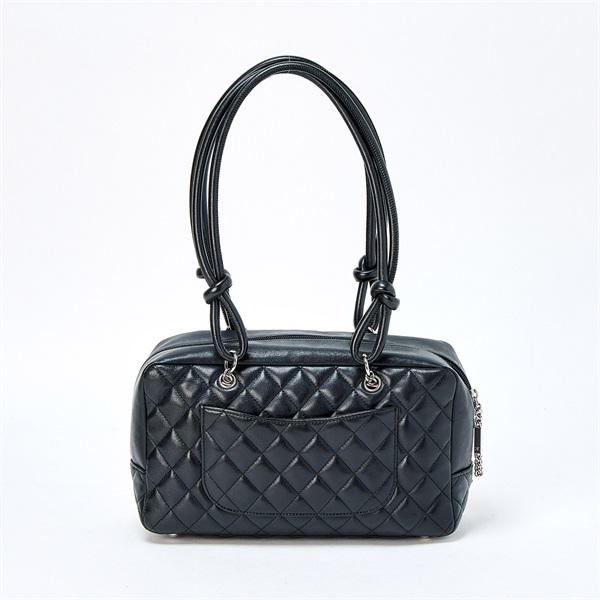 CHANEL カンボン ボストン 2006年 ショルダーバッグ ブラック シルバー ラムスキンの画像2