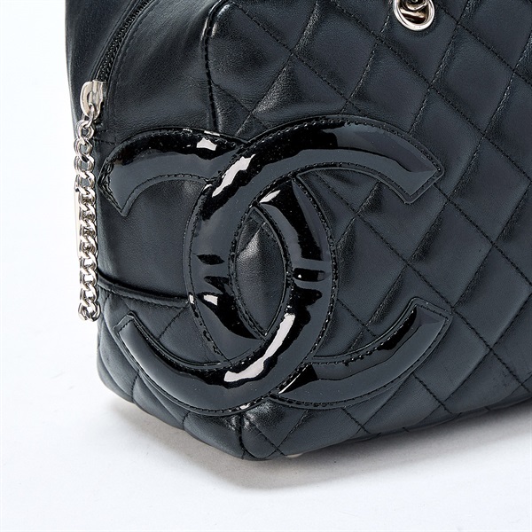 CHANEL カンボン ボストン 2006年 ショルダーバッグ ブラック シルバー ラムスキンの画像4