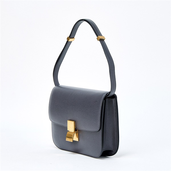 CELINE クラシックボックス ミディアム ショルダーバッグ グレー ゴールド レザーの画像1