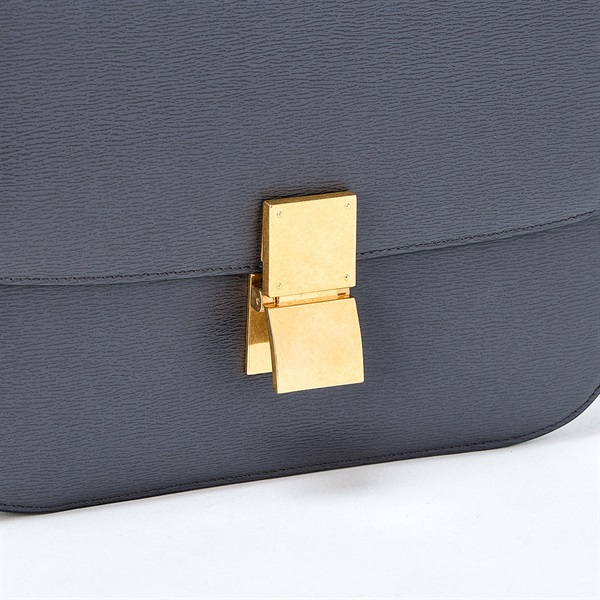 CELINE クラシックボックス ミディアム ショルダーバッグ グレー ゴールド レザーの画像4