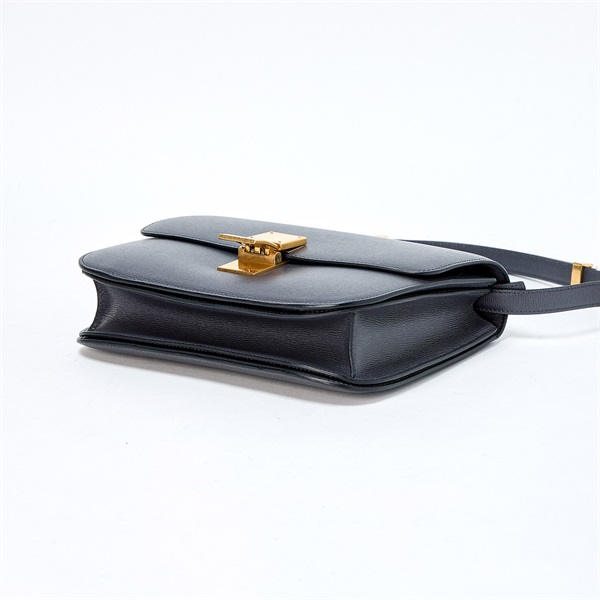 CELINE クラシックボックス ミディアム ショルダーバッグ グレー ゴールド レザーの画像5