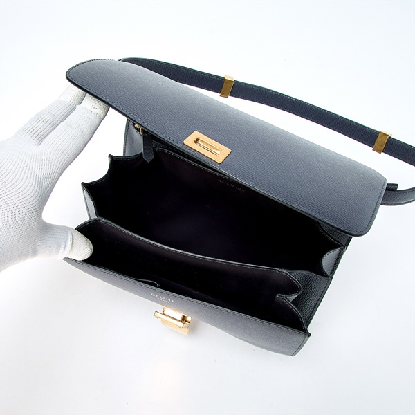 CELINE クラシックボックス ミディアム ショルダーバッグ グレー ゴールド レザーの画像6