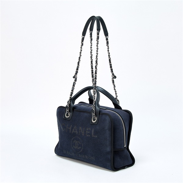 CHANEL ドーヴィル 2WAYボストン 2021年 ショルダーバッグ ネイビー シルバー デニムの画像1