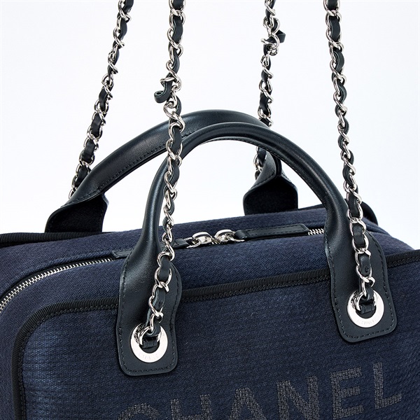 CHANEL ドーヴィル 2WAYボストン 2021年 ショルダーバッグ ネイビー シルバー デニムの画像4