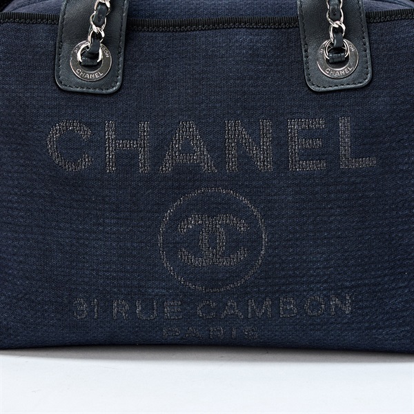 CHANEL ドーヴィル 2WAYボストン 2021年 ショルダーバッグ ネイビー シルバー デニムの画像5
