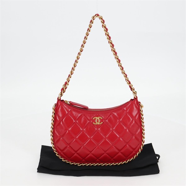 CHANEL マトラッセ ココマーク ショルダーバッグ レッド ゴールド ラムスキンの画像6
