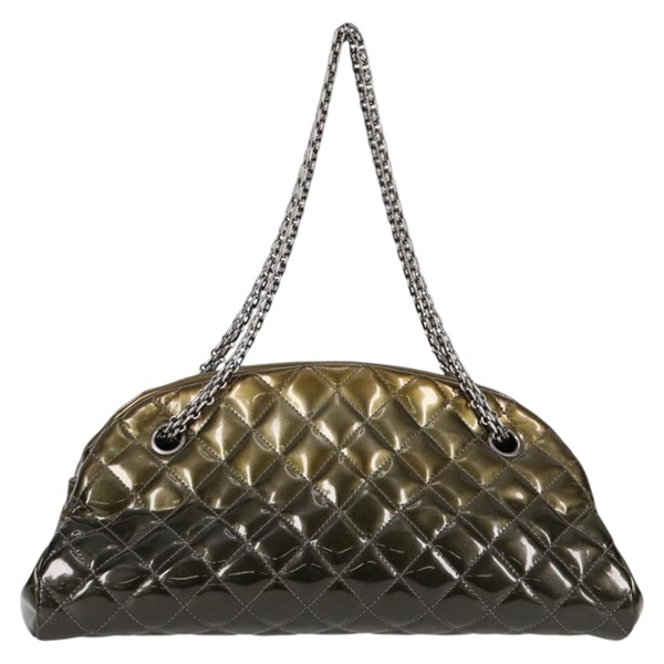 CHANEL ココマーク ショルダーバッグ カーキグリーン マットシルバー パテントの画像1