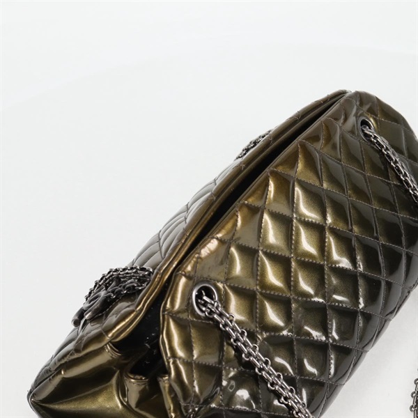 CHANEL ココマーク ショルダーバッグ カーキグリーン マットシルバー パテントの画像4