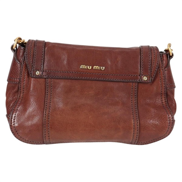 MIU MIU ロゴ サッチェル ショルダーバッグ ブラウン ゴールド レザーの画像1