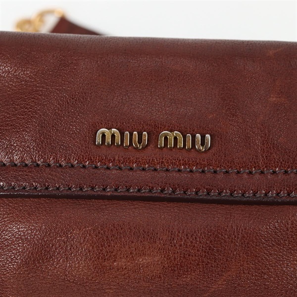 MIU MIU ロゴ サッチェル ショルダーバッグ ブラウン ゴールド レザーの画像5