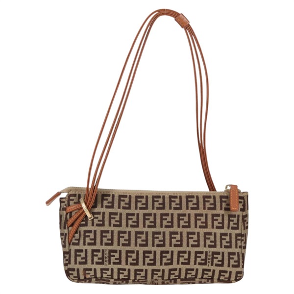 FENDI ズッキーノ ショルダーバッグ ベージュ ブラウン ゴールド キャンバスの画像1