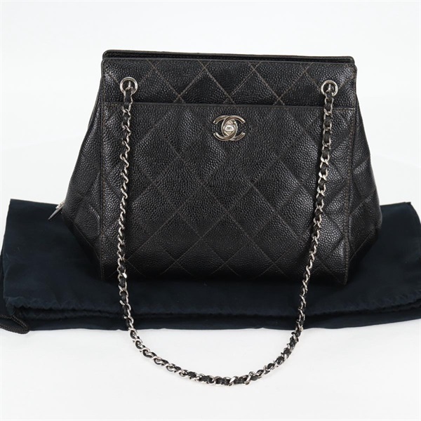 CHANEL マトラッセ 1997年 ショルダーバッグ ブラック シルバー キャビアスキンの画像6