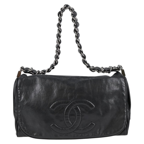 CHANEL ココマーク ワンショルダーバッグ 2008年 ショルダーバッグ ブラック シルバー ラムスキンの画像1