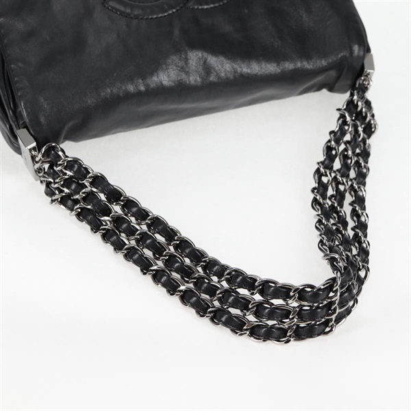 CHANEL ココマーク ワンショルダーバッグ 2008年 ショルダーバッグ ブラック シルバー ラムスキンの画像6
