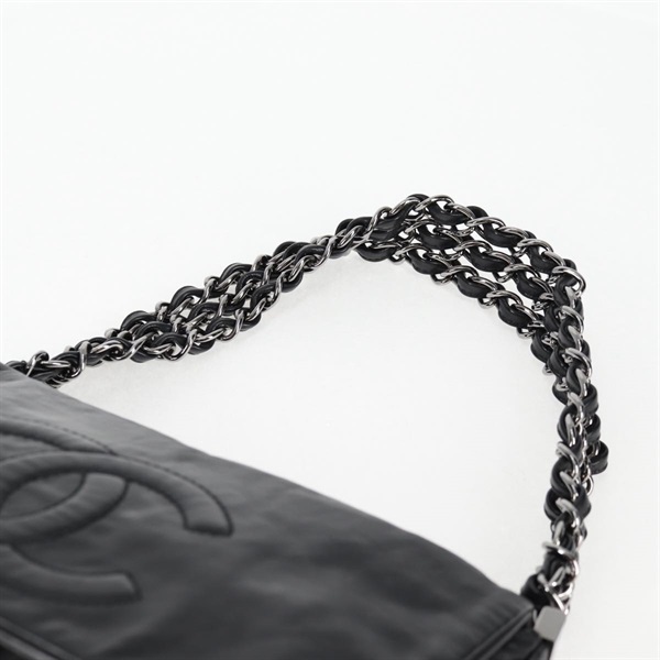 CHANEL ココマーク ワンショルダーバッグ 2008年 ショルダーバッグ ブラック シルバー ラムスキンの画像8