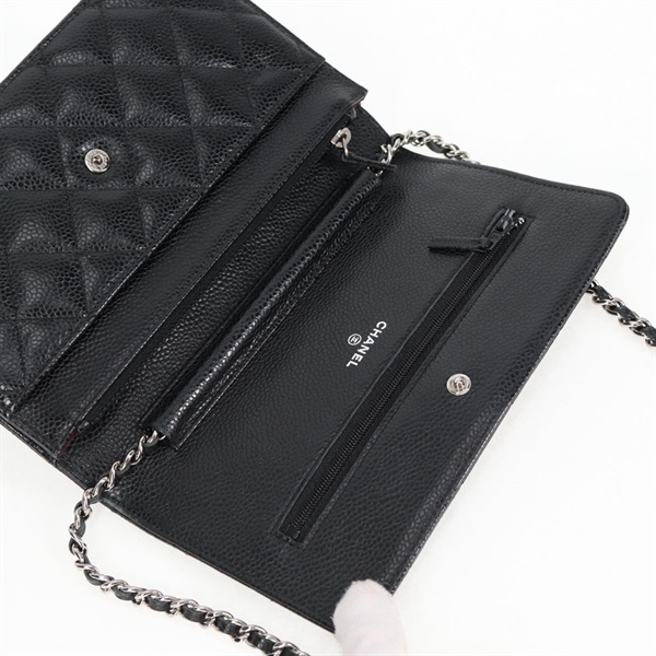 CHANEL マトラッセ チェーンウォレット 2018年 ショルダーバッグ ブラック シルバー キャビアスキンの画像16