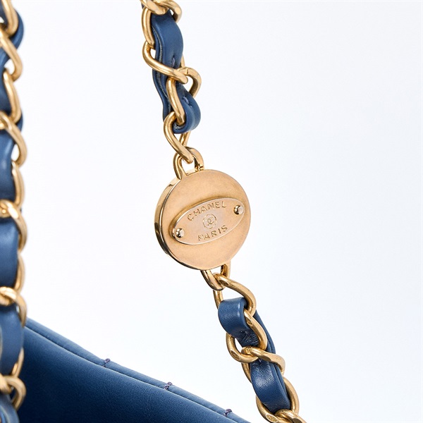CHANEL Vステッチ 2012年 トートバッグ ブルー シャンパンゴールド レザーの画像5