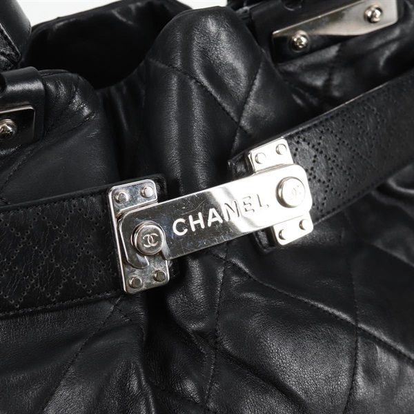 CHANEL タイムレスクラシック マトラッセ 2008年 トートバッグ ブラック シルバー ラムスキンの画像8
