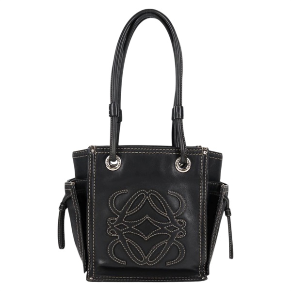 LOEWE アナグラム トートバッグ ブラック シルバー レザーの画像1
