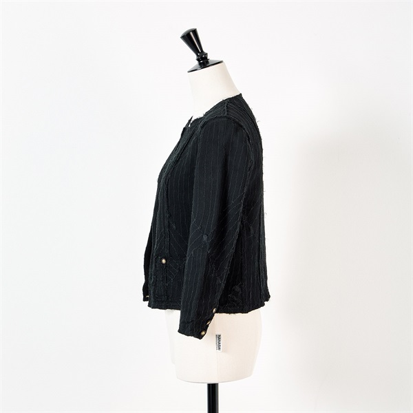 CHANEL ノーカラージャケット 34 ブラック シルク ナイロンの画像1