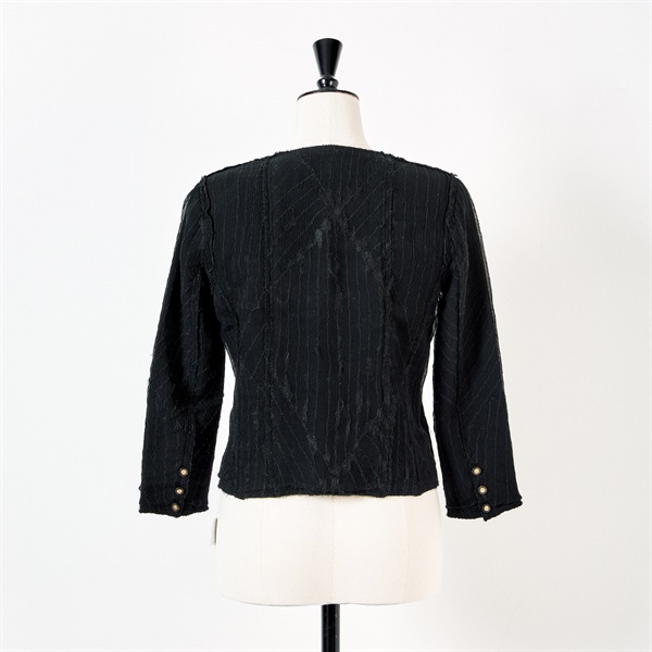 CHANEL ノーカラージャケット 34 ブラック シルク ナイロンの画像2