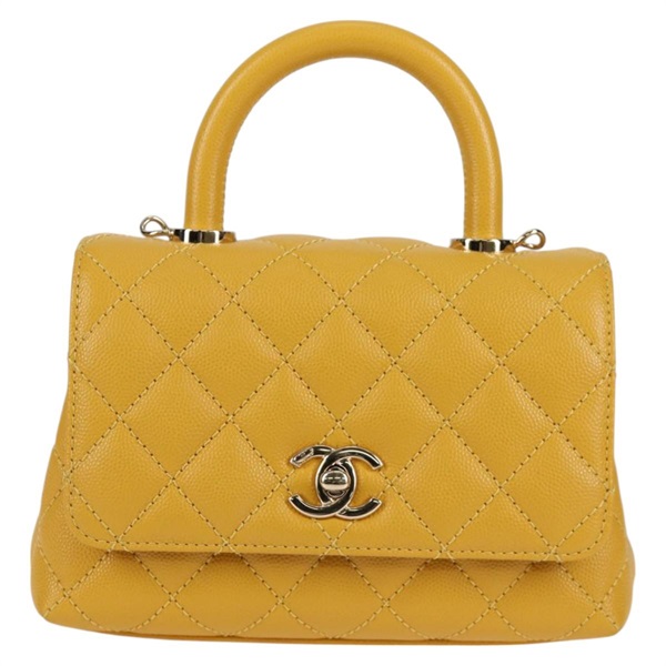 CHANEL ココハンドル XXS 2021年 ハンドバッグ イエロー ゴールド キャビアスキンの画像1