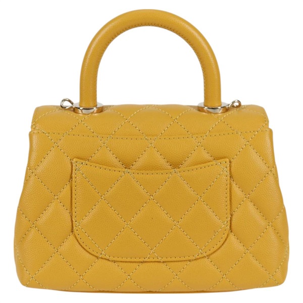 CHANEL ココハンドル XXS 2021年 ハンドバッグ イエロー ゴールド キャビアスキンの画像2