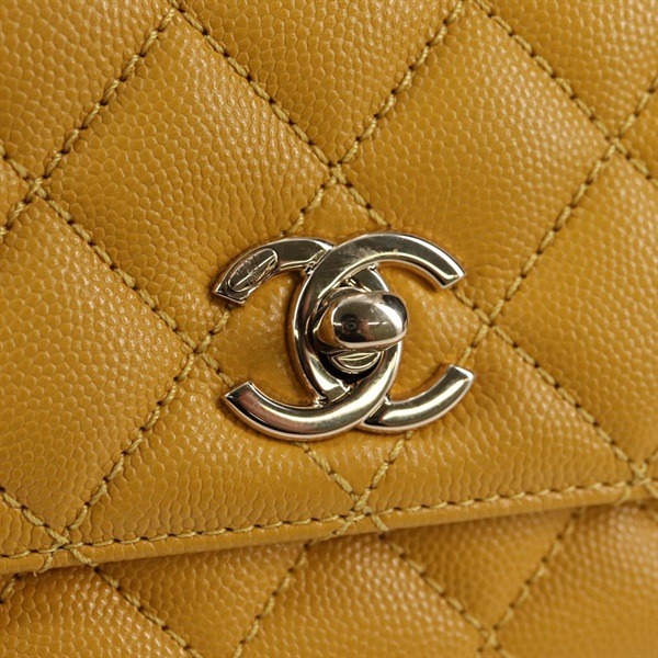 CHANEL ココハンドル XXS 2021年 ハンドバッグ イエロー ゴールド キャビアスキンの画像14