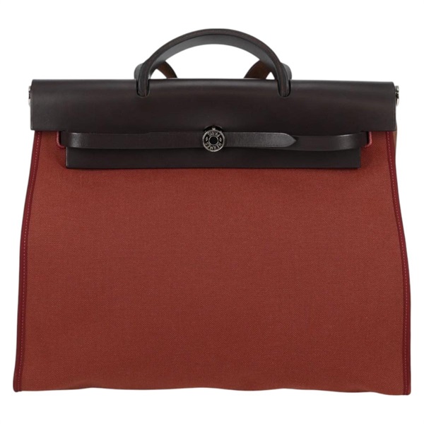 HERMES エールバッグ ジップルトゥルネ MM 2015年 T ハンドバッグ レッド ブラウン シルバー トワルオフィシエの画像1
