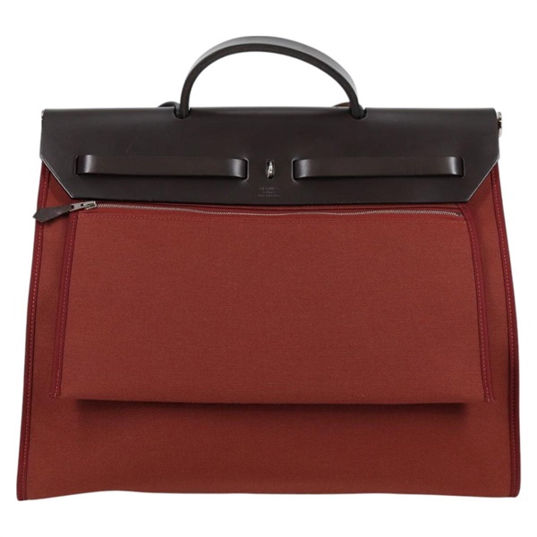 HERMES エールバッグ ジップルトゥルネ MM 2015年 T ハンドバッグ レッド ブラウン シルバー トワルオフィシエの画像2