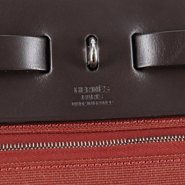 HERMES エールバッグ ジップルトゥルネ MM 2015年 T ハンドバッグ レッド ブラウン シルバー トワルオフィシエの画像8