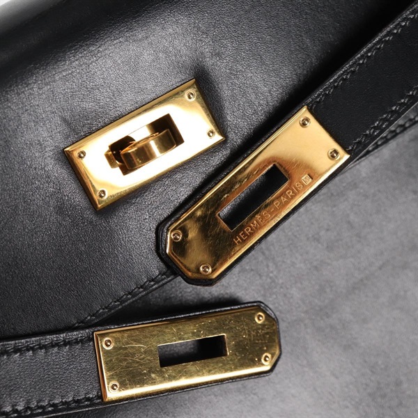 HERMES ケリー 32 1998年 □B ハンドバッグ ノワール ゴールド ボックスカーフの画像7